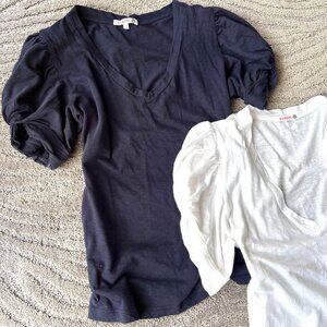 New Two 2 Sundry Puff Sleeve Tees Navy Blue & White Top Size 1 Small S